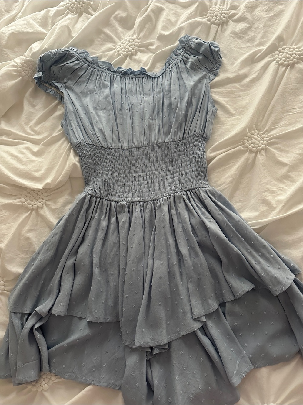 Blue Smocked Ruffled Mini Romper - Picture 3 of 3